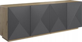 Komoda Asha 200 cm štvordverová - dub artisan / rivier stone mat