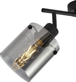 Dizajnový stropný reflektor čierny s dymovým sklom 2-svetlá - Domo