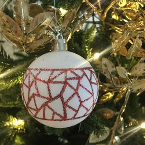 DECOLED Plastové ozdoby, 6 cm, 50 ks, červené a biele