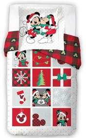 TipTrade Vianočné bavlnené obliečky 140x200 + 70x90 cm - Minnie a Mickey Šťastné a Veselé