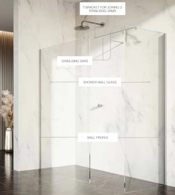 Erga Paris, sprchová zástena Walk-In 130x200 cm s poličkou a vešiakom na uteráky, 8mm číre sklo, chrómový profil, ERG-V02-PARIS-130x200-CL-CR-BAR