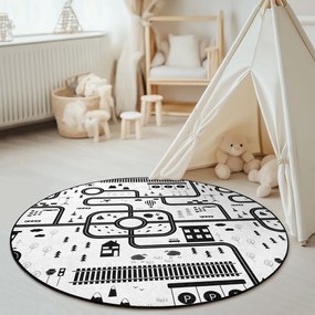 Čierno-biely prateľný detský hrací koberec ø100 cm In My Town – Mila Home