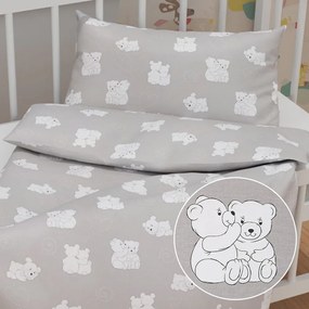 Biante Detské bavlnené posteľné obliečky do postieľky Sandra SA-733 Zamilované ľadové medvede na svetlo sivom Do postieľky 90x130 a 40x60 cm