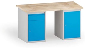 Dielenský stôl KOVONA, 1 závesná skrinka a 1 skrinka so zásuvkou na náradie, buková škárovka, 1500 mm