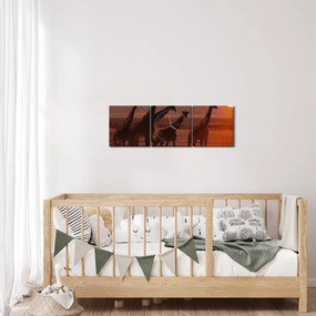 Obraz - Žirafy v africkej savane (s hodinami) (90x30 cm)