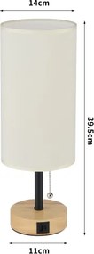 Brilagi - Stolová lampa s USB portom TABLON 1xE27/25W/230V dub/čierna/krémová