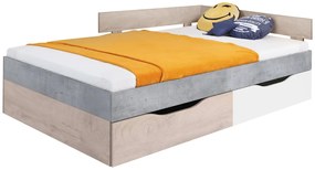 Študentská posteľ Omega 120x200cm s úložným priestorom - biela/dub/betón