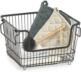 Zeller Present Stohovatelný kovový koš, organizér, s rukojeti, černý BASKET, 33x27x21,5