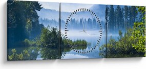 Obraz horského jazera (s hodinami) (90x30 cm)