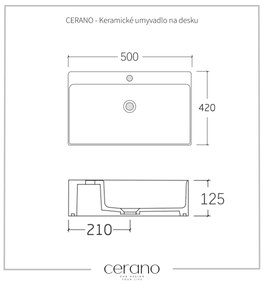 Cerano Peno, keramické umývadlo na dosku 500x420x125 mm, biela lesklá, CER-CER-428407