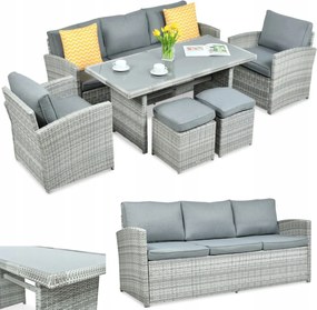 Sada záhradného sedacieho nábytku Technorattan Borneo Pufy Stôl Šedá