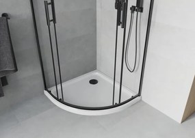 Mexen Rio, štvrťkruhový sprchový kút 90 x 90 cm, 6mm číre sklo, čierny profil + biela sprchová vanička, 863-090-090-70-00-4110B