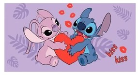 Fialová bavlnená detská osuška 70x140 cm Lilo and Stitch "Kiss" – Jerry Fabrics