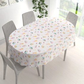 Biante Detský bavlnený oválny obrus Sandra SA-671 Zvieratká baletky na bielom 50x100 cm