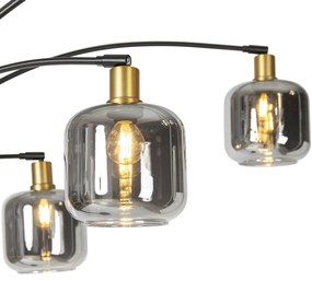 Stojaca lampa čierna so zlatom s dymovým sklom 5-svetlo - Zuzanna