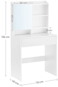 Toaletný stolík so zrkadlom LUNAVI 70x40 cm, biely