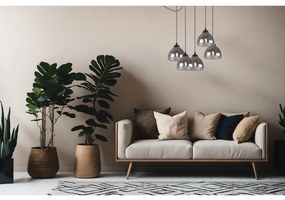 Závesné svietidlo Venice Spider, 5x grafitové sklenené tienidlo