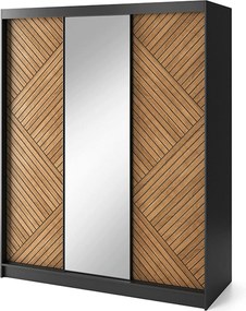 Šatní skříň Marrphy se zrcadlem 180 cm dub Caramel/černá