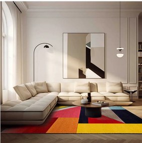 TA Viacfarebný geometrický abstraktný Koberec A095A NAVY/RED ATLANTA FMM Rozmer: 80x150 cm