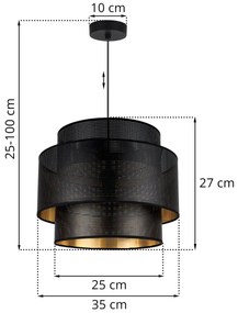 Závesné svietidlo Asti, 1x čierne PVC tienidlo, (fi 35cm), g