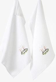 Goldea vianočná kuchynská vaflová utierka s výšivkou - adventný veniec na bielom 50 x 70 cm