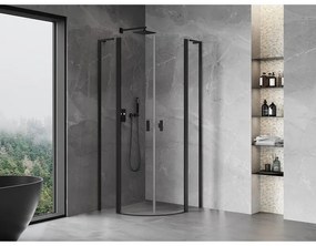 Mexen Mist L, štvrťkruhový sprchový kút s 2-krídlovými dverami, 90 x 90 cm, 8mm číre sklo, čierny profil, 8A32L-090-090-70-00