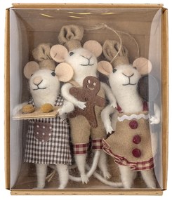 Bloomingville Vianočná ozdoba Myšky Peo Brown Wool - set 3 ks