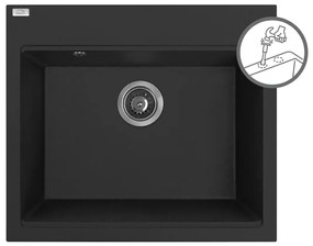 Laveo Tau, 1-komorový granitový drez 570x500x215 mm, čierna, LAV-SBT_710B