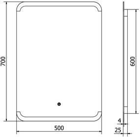 Mexen Nida, LED kúpeľňové zrkadlo s podsvietením 50x70 cm, 6000K, ochrana proti zahmlievaniu, 9806-050-070-611-00