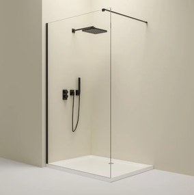 Erga Paris, sprchová zástena Walk-In 140x200 cm, 8mm číre sklo, čierny profil, ERG-V02-PARIS-140x200-CL-BK