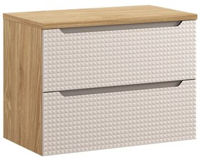 Závěsná umyvadlová skříňka Luxor Beige s deskou 80 cm béžová/dub olejovaný