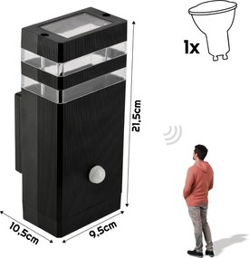 BERGE LED fasádne svietidlo 1xGU10 IP44 čierne so čidlom