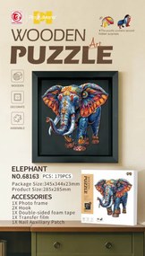 Drevené puzzle Slon s rámikom - 179 dielikov