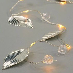 Osvetlenie perly a strieborné listy, 20 LED, teplá biela