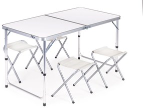 Turistická sada - rozkladací stôl a 4 stoličky, biela