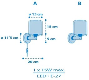Dalber 41579T - Detská nástenná lampa BABY TEDDY 1xE27/15W/230V modrá