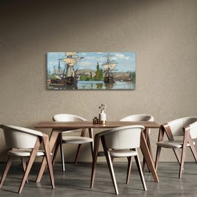 Obraz - Claude Monet, Ships Riding on the Seine at Rouen, reprodukcia (120x50 cm)