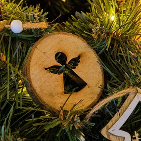 DECOLED Závesná drevená dekorácia, anjel v kolese, 7 cm