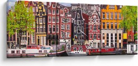 Obraz - Amsterdam, tanečné domy (s hodinami) (90x30 cm)