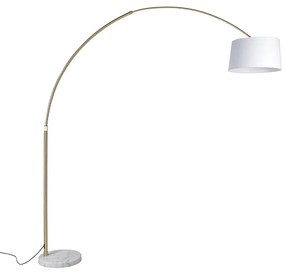Oblúková lampa mosadz s bielym textilným tienidlom biela 50 cm - XXL