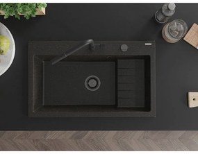 Mexen Omar, 1-komorový granitový drez 800x480x210 mm, čierna-zlatá metalíza, grafitový sifón, 6520801005-75-B