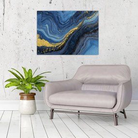 Sklenený obraz - Modro-zlatá abstrakcia (70x50 cm)