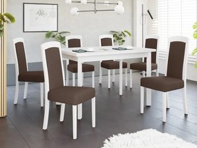 Rozkladací jedálenský stôl so 6 stoličkami - AL26, Morenie: biela - L, Poťahové látky: Soro 28