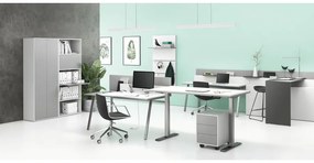 PLAN Kancelársky písací stôl DOUBLE LAYERS, posuvná vrchná doska, s prepážkami, biela/sivá