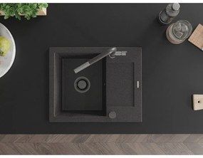 Mexen Enzo, 1-komorový granitový drez 576x465x174 mm a drezová batéria Flora, čierna škvrnitá, 6506-76-670401-08-B