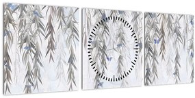 Obraz - Vŕbové vetvičky s motýľmi (s hodinami) (90x30 cm)