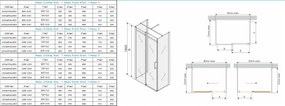 Mexen Omega, 3-stenný sprchovací kút s posuvnými dverami 150 (dvere) x 80 (stena) cm, 8mm číre sklo, chrómový profil, 825-150-080-03-00