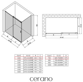 CERANO - Sprchovací kút Santoro Ľ/P - 8 mm - chróm, transparentné sklo - 100x70 cm - posuvný, CER-CER-8050BD7346