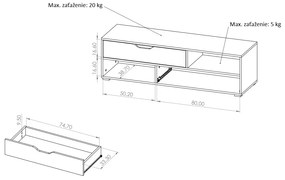 Tv stolík Iweta RTV (grafit + biela matná + dub artisan). Vlastná spoľahlivá doprava až k Vám domov. 1051753