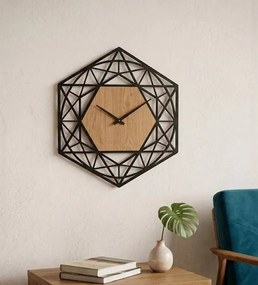 AMADEA Drevené hodiny nástenné v tvare šesťuholníka, masívne drevo, priemer 30 cm